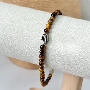 David Yurman Tiger's Eye Hamsa Hand Sterling Silver Spiritual Beads Bracelet